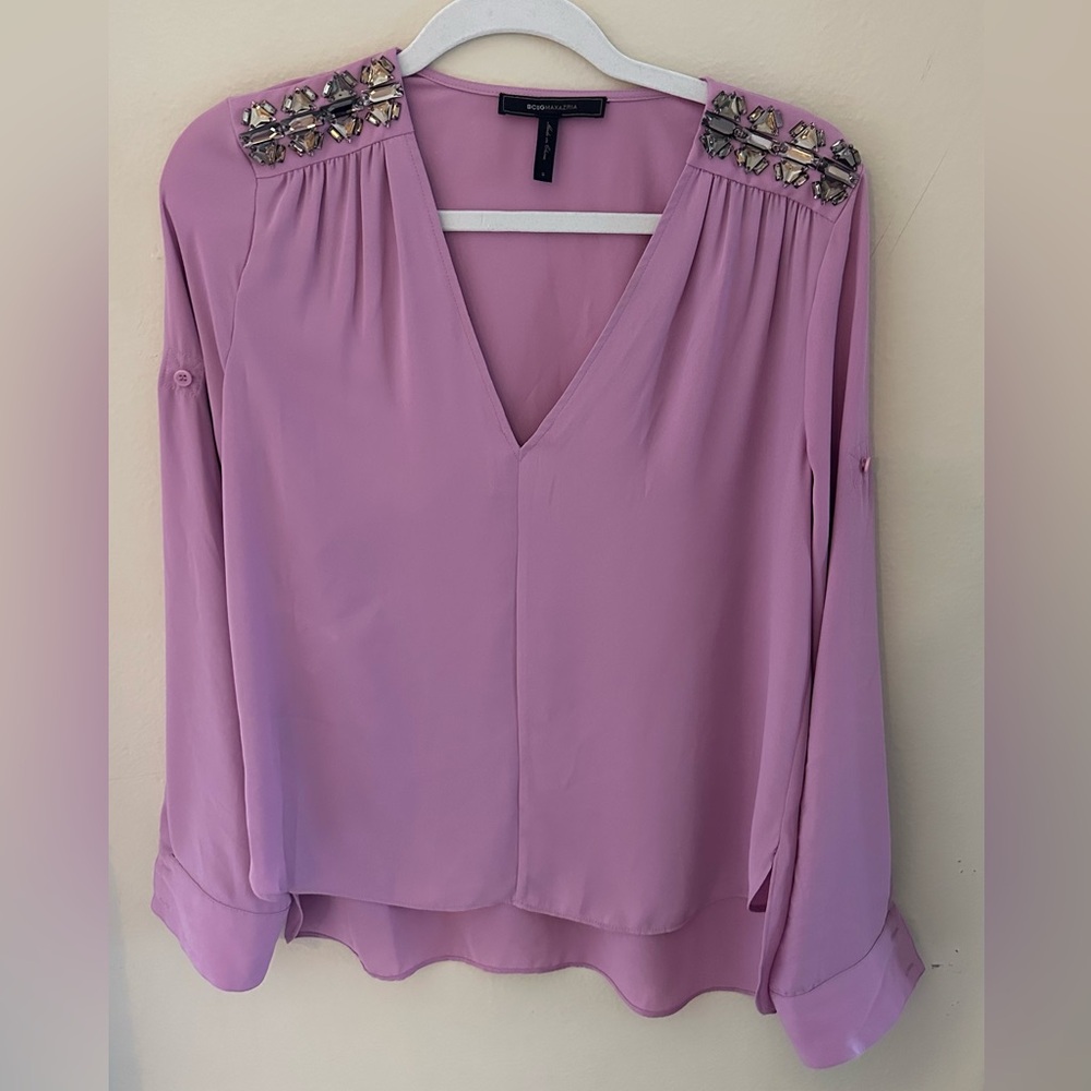 BCBGMaxAzria Lavender Embellished Blouse